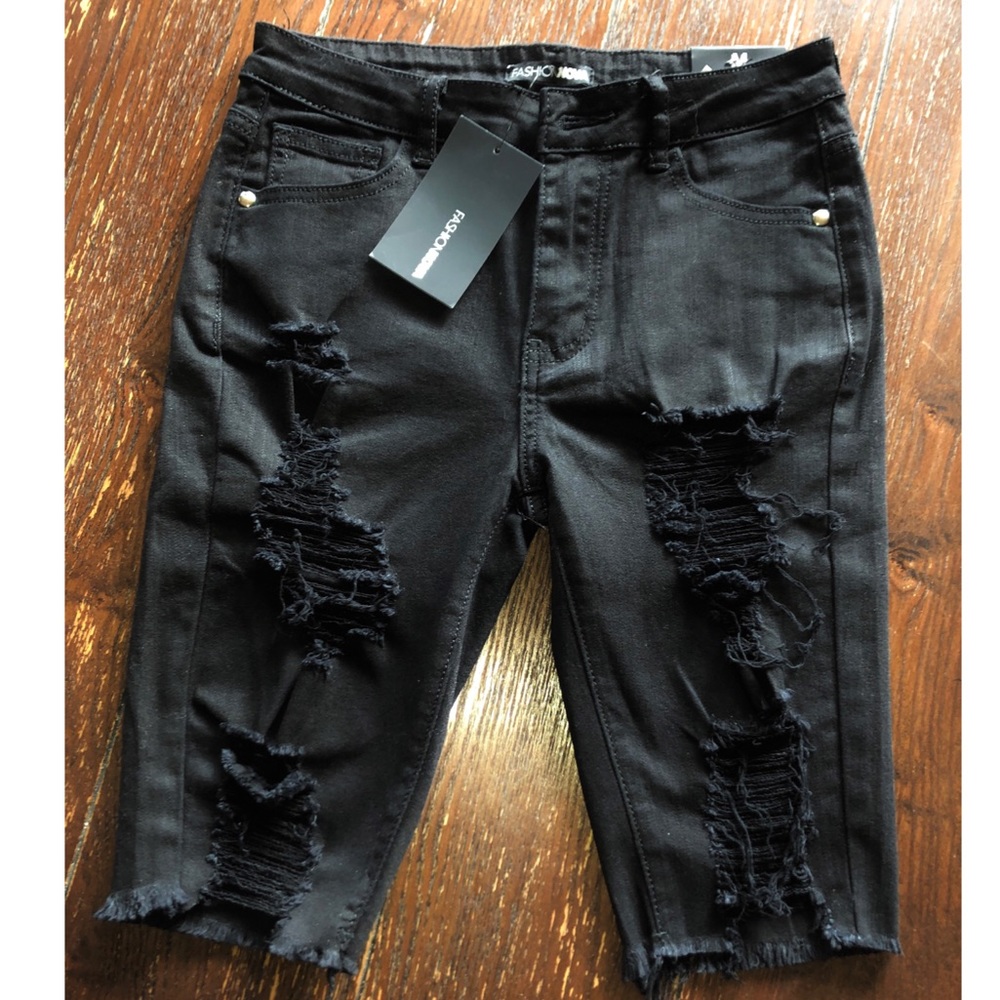 Distressed Black Bermuda Shorts